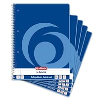 herlitz Collegeblock A4 Liniert, Lineatur 27, 80 Blatt, Rand innen und außen, 5 Stück
