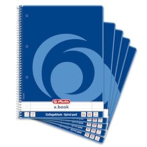 herlitz Collegeblock A4 Liniert, Lineatur 27, 80 Blatt, Rand innen und außen, 5 Stück