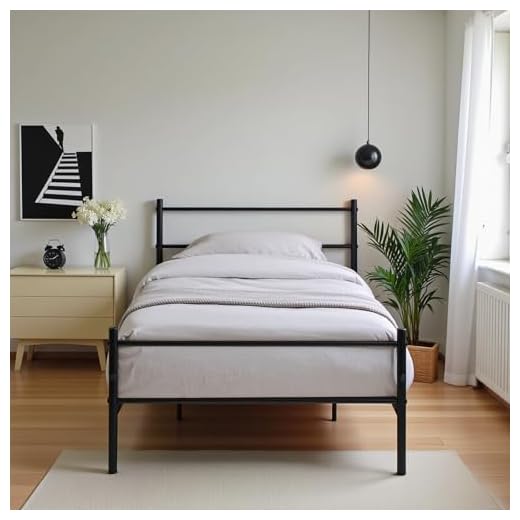 H.J WeDoo Cadre de lit en métal pour Adultes et Enfants avec 6 Pieds en Métal et Sommier Intégré (Lit 1 Place) 90x190cm - Noir