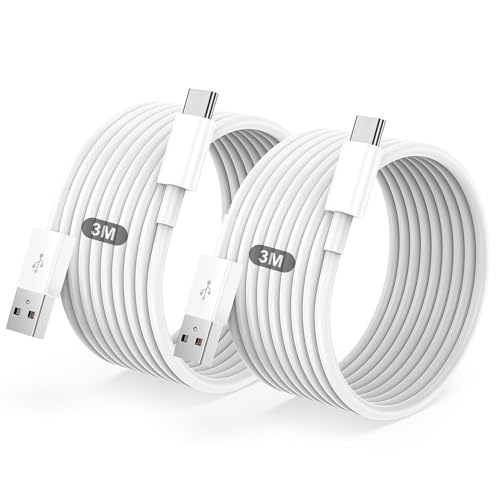 【Cavo USB Type-C a ricarica rapida】Il nostro set da due pezzi include cavi dati USB Type-C da 3 metro e 3 metro. Il cavo USB Type-C da 3 M è portatile e pronto per caricare i tuoi dispositivi. Puoi caricare liberamente i tuoi dispositivi a letto, in ufficio o persino sul sedile posteriore della tua auto. Può anche evitare varie posture scomode, come l'eccessiva flessione delle braccia durante la ricarica.