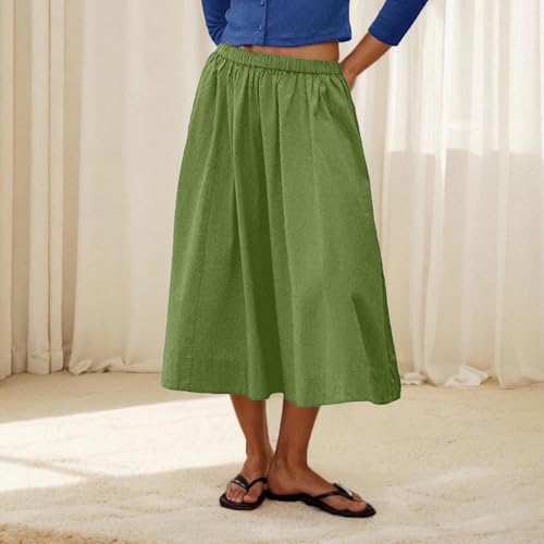 Women Skirts Midi Length Casual Elastic Waist A Line Skirt Soft Comfy Flowy Elegant Lightweight Lounge Clothes 20252