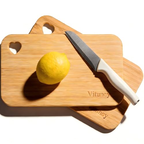 2pcs Small Bamboo Cutting Boards for Kitchen with Hanging Hole