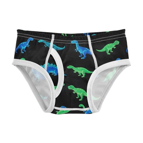 CHIFIGNO Boys' Cotton Briefs Soft Underwear Printed Underwear Briefs for Little Boy, Blue Green Neon Dinosaurs Black