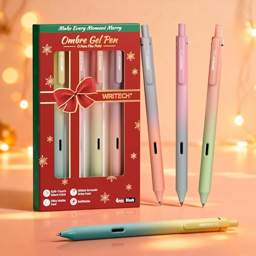 Image of WRITECH Fine Point Gel Pens: 0.5mm 4ct Retractable Click Pen Black Ink Gradient Aesthetic Color Pen Barrel Smooth Writing Journaling No Bleed Christmas Gift for Nurse Student Office