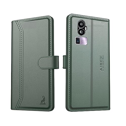 Image of AIBEX Compatible for Oppo Reno 10 Pro Plus 5G Flip Cover Leather Finish | Inside TPU with Card Pockets | Wallet Stand | Complete Protection Flip Case - Green