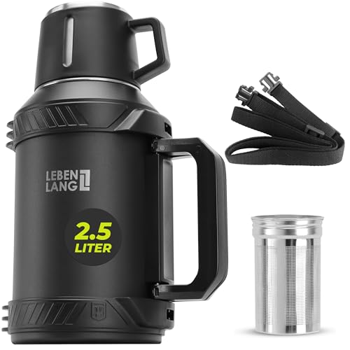 LEBENLANG Thermosflasche 2,5 Liter - 24h Heiß Inkl. Becher, Teesieb, Tragegurt I Trinkflasche Thermobecher 2 5 Liter Thermoskanne I Getränkeflasche Edelstahl Termoflaschen Isolierflasche Thermo Cup LEBENLANG Thermosflasche 2,5 Liter - 24h Heiß Inkl. Becher, Teesieb, Tragegurt I Trinkflasche Thermobecher 2 5 Liter Thermoskanne I Getränkeflasche Edelstahl Termoflaschen Isolierflasche Thermo Cup