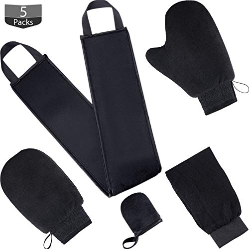 Tanning Mitt Applicator Tan Mitt Applicator Kit 5 In 1 with Exfoliating Glove, Tanning Back Lotion Applicators for Back, Face Mitt and 2 Kinds of Gloves Tanner Mitt Tools (Black)