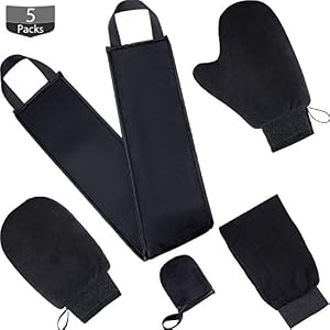 Kit de Aplicador Manoplas de Bronceador 5 en 1 con Guantes Exfoliantes, Aplicadores de Loción de Bronceado para Espalda…