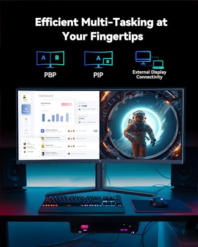 KTC 34 Inch UWQHD Curved Gaming Monitor, 3440x1440 Ultrawide PC Monitor 1500R, 180Hz 21:9 Display, Adaptive Sync, 1ms MPRT, 4000:1 Contrast, Tilt/Swivel/Pivot/Height Adjustment, HDMI2.0 & DP1.4,H34S5 - Thumbnail 7