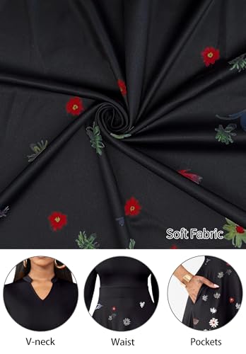 Image of Nmoder Casual Dresses for Women Semi Formal Fit and Flare 3 /4 Sleeve A-line Church Work Dress with Pockets