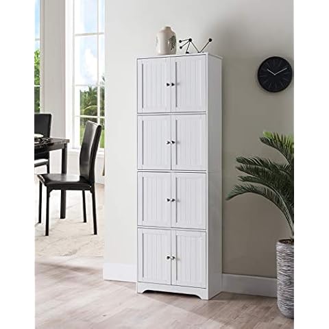 KB Designs - 4-Tier Tall Kitchen Pantry Storage Cabinet with 8 Doors, White Cover