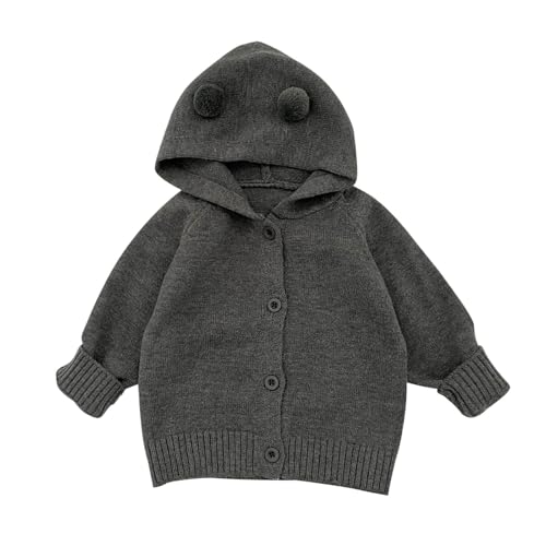 Baby Girls Boy Hooded Knit Cardigans Fall Winter Warm Sweater Cute Causal Comfy Button Down Knitted Jacket for Toddler Kids