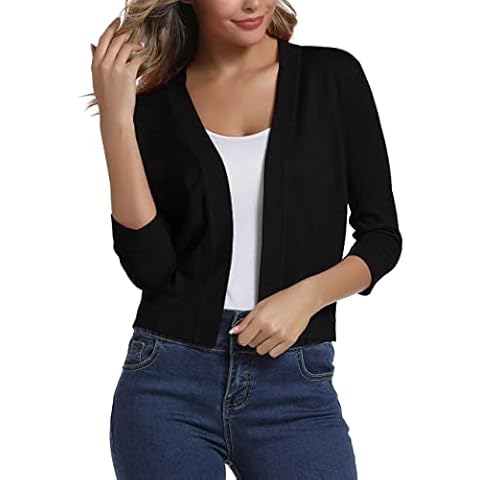 Urban CoCo Women's 3/4 Sleeve Cropped Cardigan Sweater Elegant Shrugs for Women (XL, Black) Cover