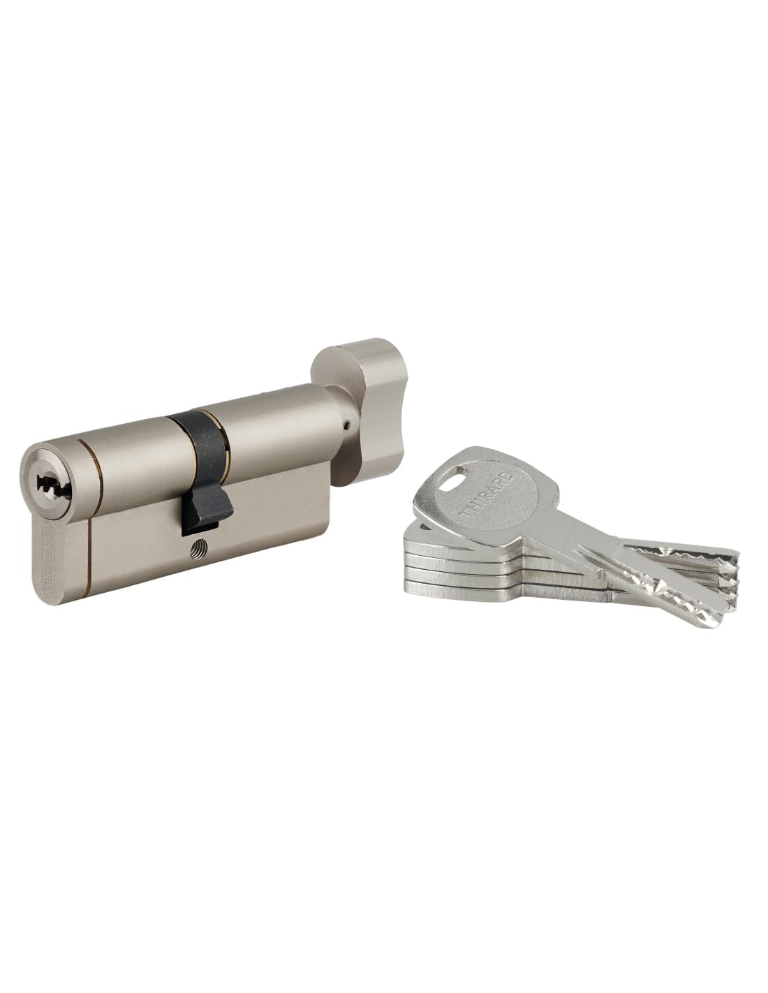 THIRARD Cylindre à bouton Transit 1, 40 x 40 mm, Nickelé, 5 Clés | Dimensions 40 x 40 mm, Finition nickelée, Usage porte d'entrée, 5 clés réversibles incluses, Fabrication française