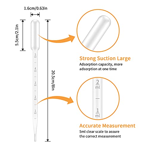 Image of G2PLUS 100PCS 5ml Transfer Pipettes, Plastic Graduated Pipettes, Calibrated Disposable Dropper for Liquid, Essential Oils, Science Laboratory, Experiment, Make up Tool