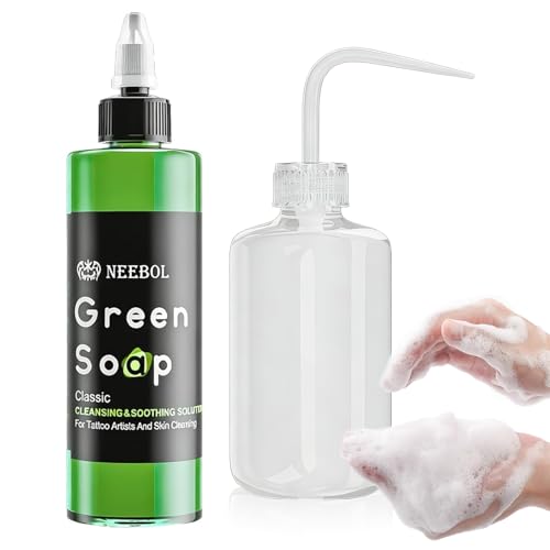 Green Soap Tattoo Reinigende Tattoo Seife Tattoo Reiniger 250ml mit 250ml Schaumflasche Cleansing Green Soap Reinigend und beruhigend Geeignet zum Tätowieren Reinigen und Pflegen