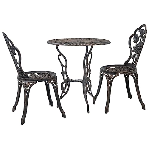 vidaXL Set da Bistrot 3 pz Elegante Classica Rustica Robusta Panca Giardino Esterni Stabile in Alluminio Pressofuso Bronzo Gambe in Ghisa