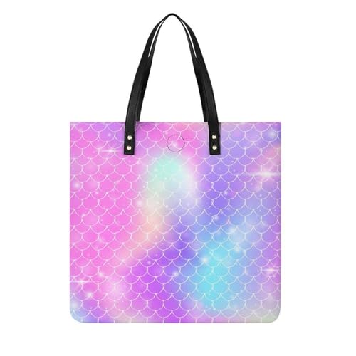 Sac à bandoulière sirène arc-en-ciel pour femmes, grand sac à main cabas de voyage 39x39cm