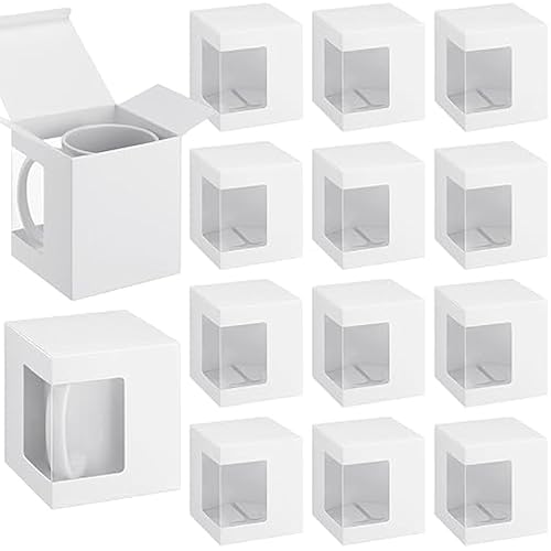 Toyosport 24 Pcs Mug Boxes, Paper Coffee Mug Present Boxes with Window, Strong Packaging, Square Structure with Flap Top, Ideal for Various Occasions