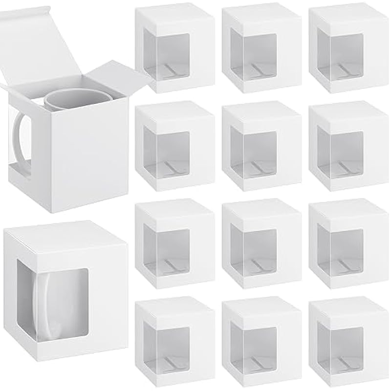 24 cajas para tazas, cajas de regalo de papel para taza de café con ventana, embalaje fuerte, estructura cuadrada con solapa superior, ideal para varias ocasiones