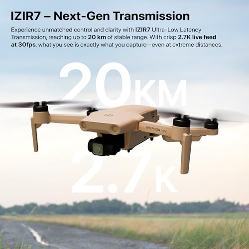 Image of IZI Brephos Mini Nano Drone, Premium Drone with Camera 4K Professional, 48MP Ultra HD Lens, Starlight Night Vision, 3-Axis SteadyFrame Stabilizer, 3000mAh Long Flight, <249g Featherweight, 20km Range