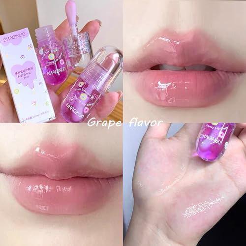 DENESTUP 4 Pcs Lip Gloss Oil Set, Fruit Flavored Lip Gloss Set Cute Lip Jelly Hydrating Lip Make-Up for Women, Party Gift, Non-toxic