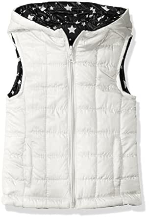 Girls' Lightweight Reversible Puffer Vest - Hooded Star Print Vest For Kids
