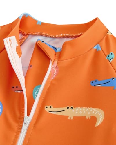 DivingBirds Baby Badeanzug Jungen, Langarm Schwimmkleidung mit Diagonal-Reißverschluss Kleinkind Jungen, Einfaches An- Und Ausziehen, Orange für 12-18 Monate