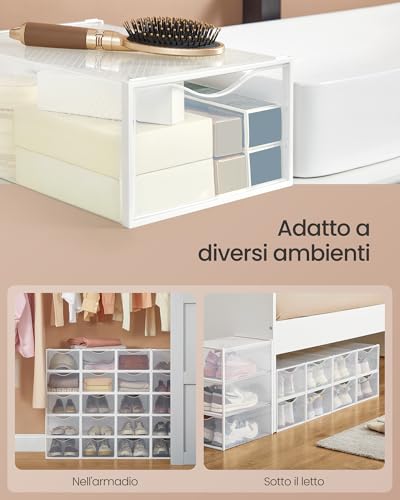 SONGMICS Scatole Contenitori per Scarpe in Plastica, Sportello, Trasparenti, 12 Pezzi, Impilabili, Facili da Montare, 33,2 x 23 x 14,5 cm, fino a Taglia 43, Trasparente e Bianco Nuvola LSP312W01 - Immagine 3
