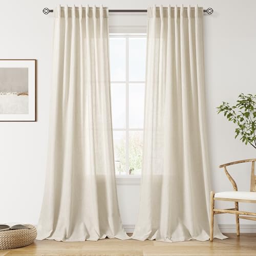 Image of Nanspring Extra Long Linen Curtains 102 Inch for Living Room Vanilla