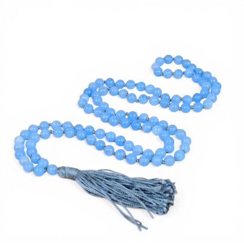Mala en aigue-marine bleue AAA : collier 108 perles nouées main de haute qualité