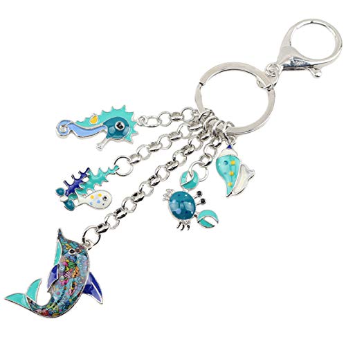 WEVENI Alloy Dolphin Keychain Hippocampus Seahorse Key Chain Crab Charms Shell Jewelry For Women Girls3