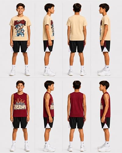 Image of Pro Athlete Boys Active Shorts Set - 3 Piece Athletic Dry Fit Graphic Tees Tank Tops and Basketball Shorts for Boys