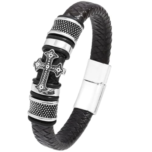 Image of THE MEN THING Leather Bracelet for Men - American Style Genuine Leather Multi-Layer Braided Bracelet with 100% Stainless Steel Magnetic Buckle for Men & Boys (8 inch)