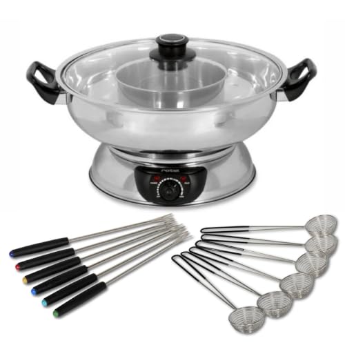 Rotel 1181250 Appareil à fondue chinoise avec fourchettes et épuisettes, appareil à fondue océane, marmite pour fondue chinoise, Acier inoxydable, Verre,...
