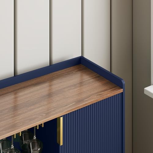 Image of ARTPOWER 48 inch Wine Bar Cabinet with Fluted Texture, Modern Buffet Sideboard with Wine Rack and Glass Holder, Liquor Coffee Station with Storage for Kitchen, Living Room, Home Bar, Blue