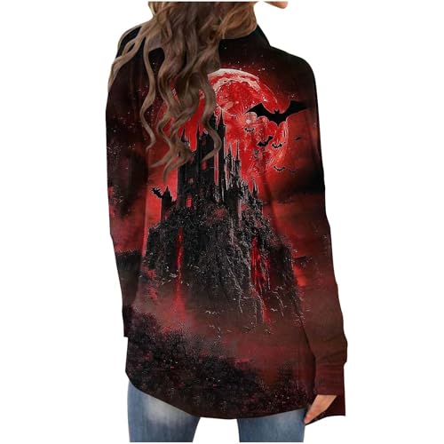 Women Halloween Cardigan Long Sleeve Open Front Print Fall Lightweight Crochet Medium Length Coat 2025 Casual4