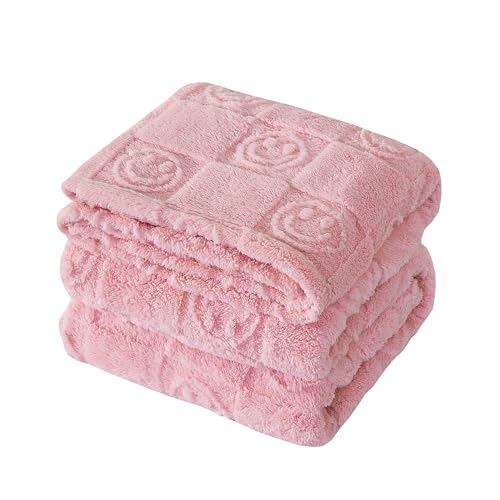 CLOUDS HUG Pink Throw Blanket for Couch - Soft Blankets for Women Cute Small Fleece Blanket for Girls Gift 50x60 Inches 3D Textured Smile Pattern