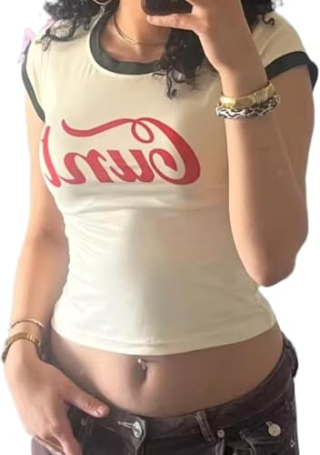 Grunge Printed Summer Crop Tops Vintage T Shirts Graphic Tees Y2k 2000s Emo Vintage T Shirts