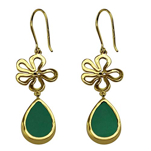 Carillon Green Onyx Pear Shape Gemstone Jewelry 18K Yellow Gold Drop Dangle Earrings For Women/Girls #TOP1