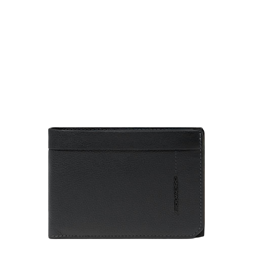 PIQUADRO - Portafoglio con Porta Documenti in Pelle - Uomo - Nero | Con Porta Monete, Alloggio carte, Vani organizzati, Elegante, Uso quotidiano