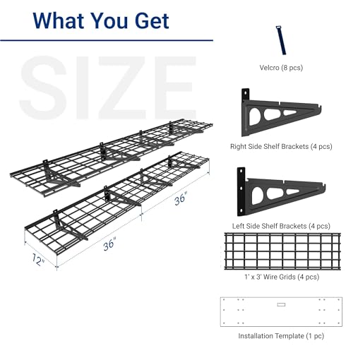FLEXIMOUNTS 12-inch-by-72-inch Wall Shelf Garage Storage Rack Wall Mounted Floating Shelves,1x6ft,Black, 2-Pack, Classic Series - image 2