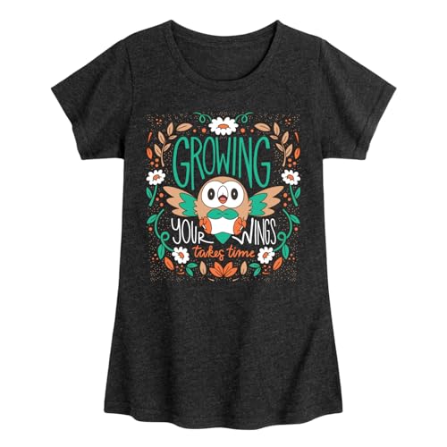 Pokémon - Rowlet Growing Your Wings Takes Time - Girls Youth Fitted Short Sleeve T-Shirt