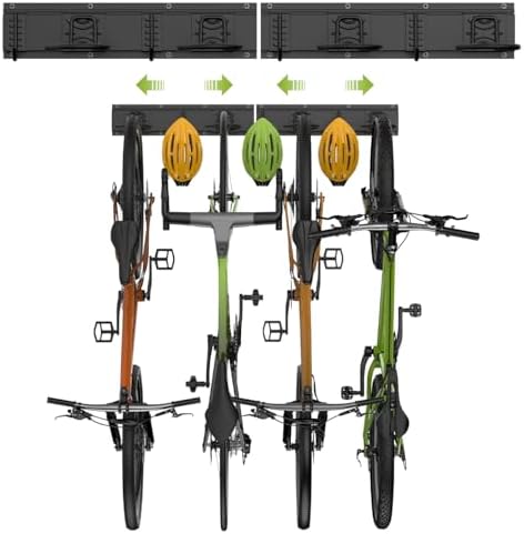 Housolution Bike Storage Rack 32Inch for 4 Bikes + 3 Helmets, Up to 300lbs, Heavy Duty Bike Hangers for Garage, Bike Hooks for Garage, Solid Steel Bicycle Storage, Bike Wall Mount, Black