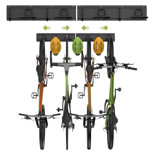 Housolution Soporte de Pared para Bicicleta, Estante de Almacenamiento de Bicicleta 32 Pulgadas, Ganchos para 4 Bicicletas + 3 Cascos hasta 300 Libras Acero Sólido Aparcabicicletas para Garaje, Negro