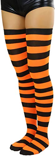 Image of ToBeInStyle Women's Vibrant Horizontal Wide Striped Thigh High Stockings