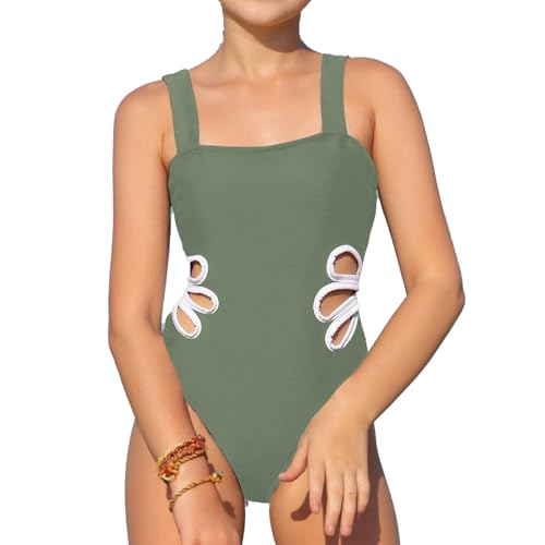 Toddler Girls' One-Piece Swimwear Cut Out Solid Color Bathing Suits Summer Comfy Classic Bikini Sets