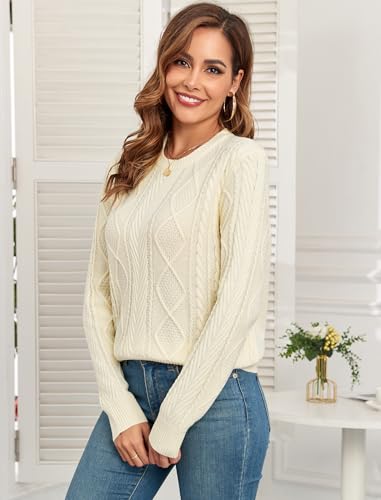 Image of ZAFUL Womens Oversized Sweaters 2025 Cable Knit Chunky Sweater Long Sleeve Crewneck Pullover Loose Outfits