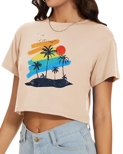 Image of Womens Summer Crop Tops Short Sleeve Round Neck T-Shirts Loose Fit Casual Blouse 2026