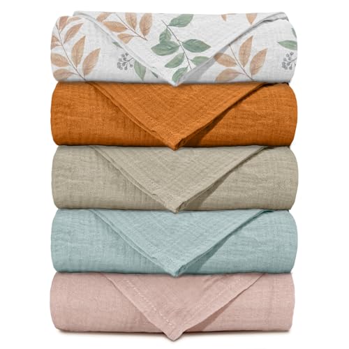 Image of Muslin Receiving Blankets, Neutral Blanket Swaddling for Newborn Boys and Girls, 5 Pack Breathable and Skin-Friendly Swaddle Wrap for Infant Baby (Gentle Colors)